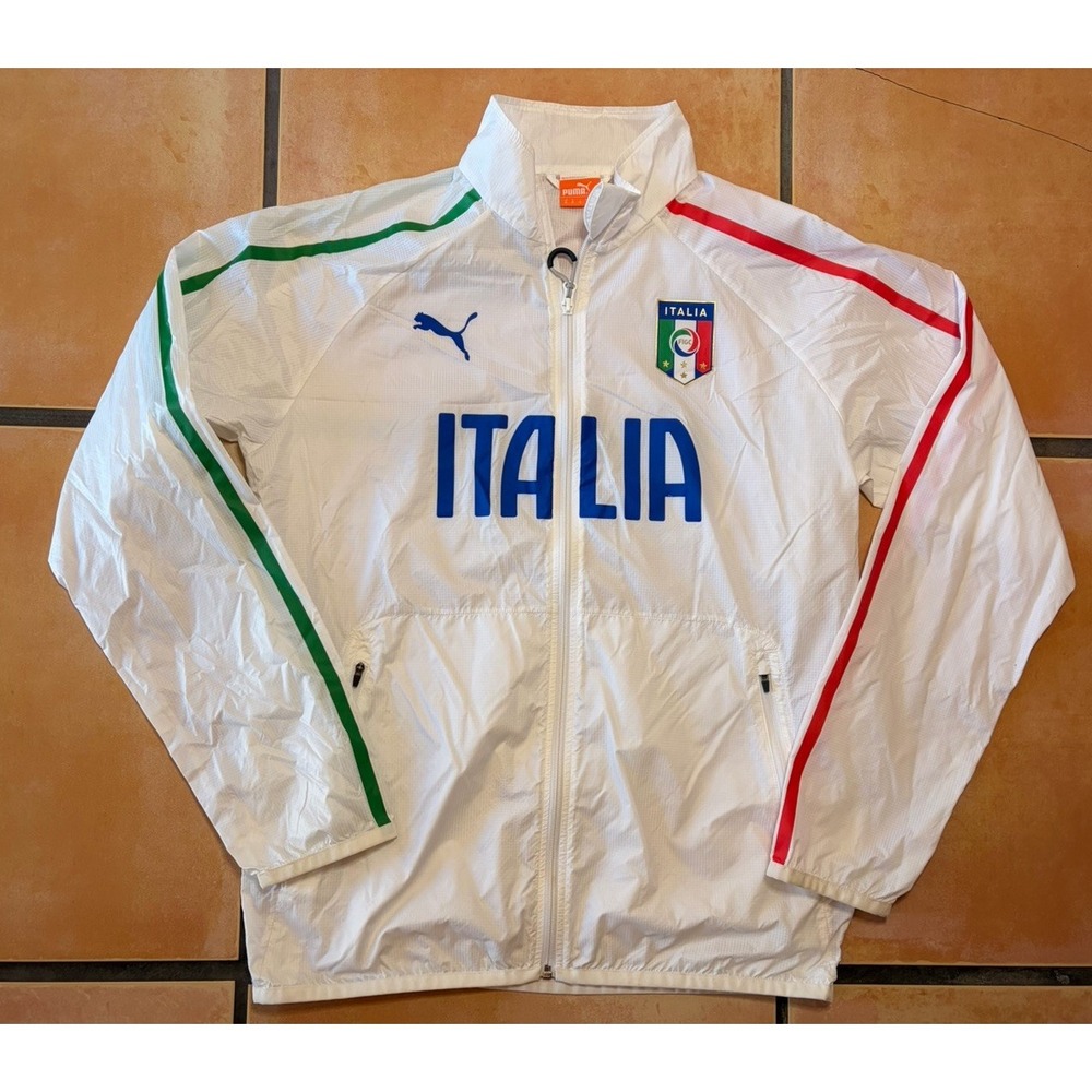Puma Men's Italy Jacket Medium White Italia FIGC Walk-Out Windbreaker